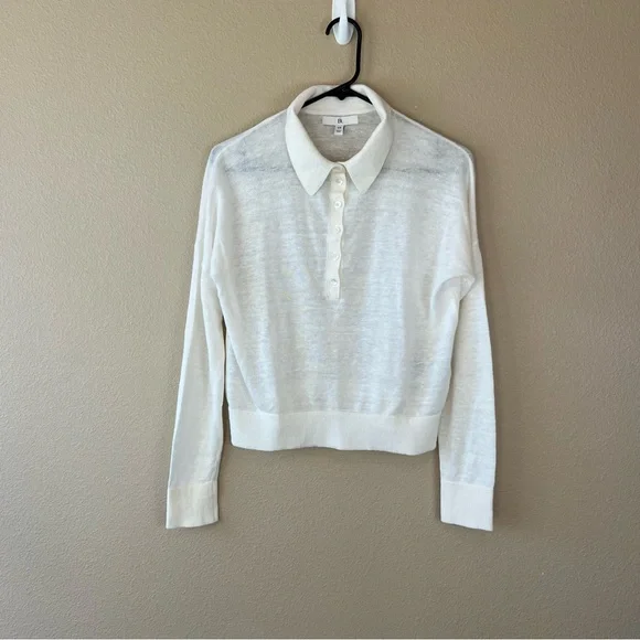 banana republic linen blend long sleeve johnny collar shirt iced vanilla - Picture 2 of 10